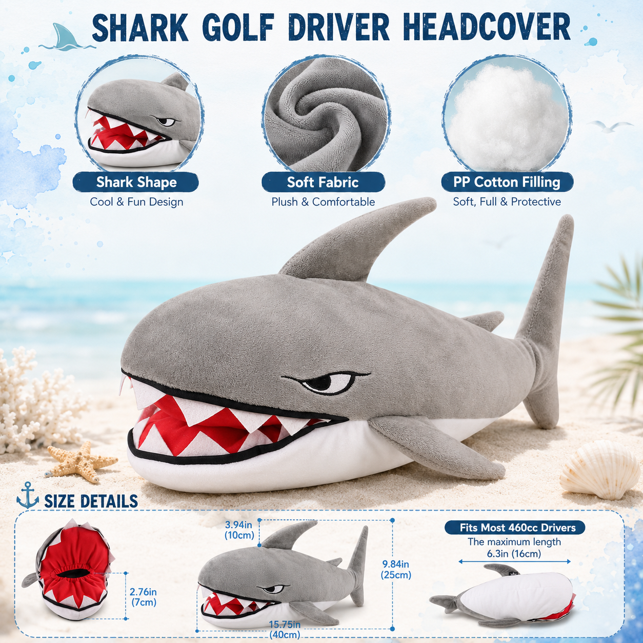 Plush Shark Driver Golf Headcover - Image 4