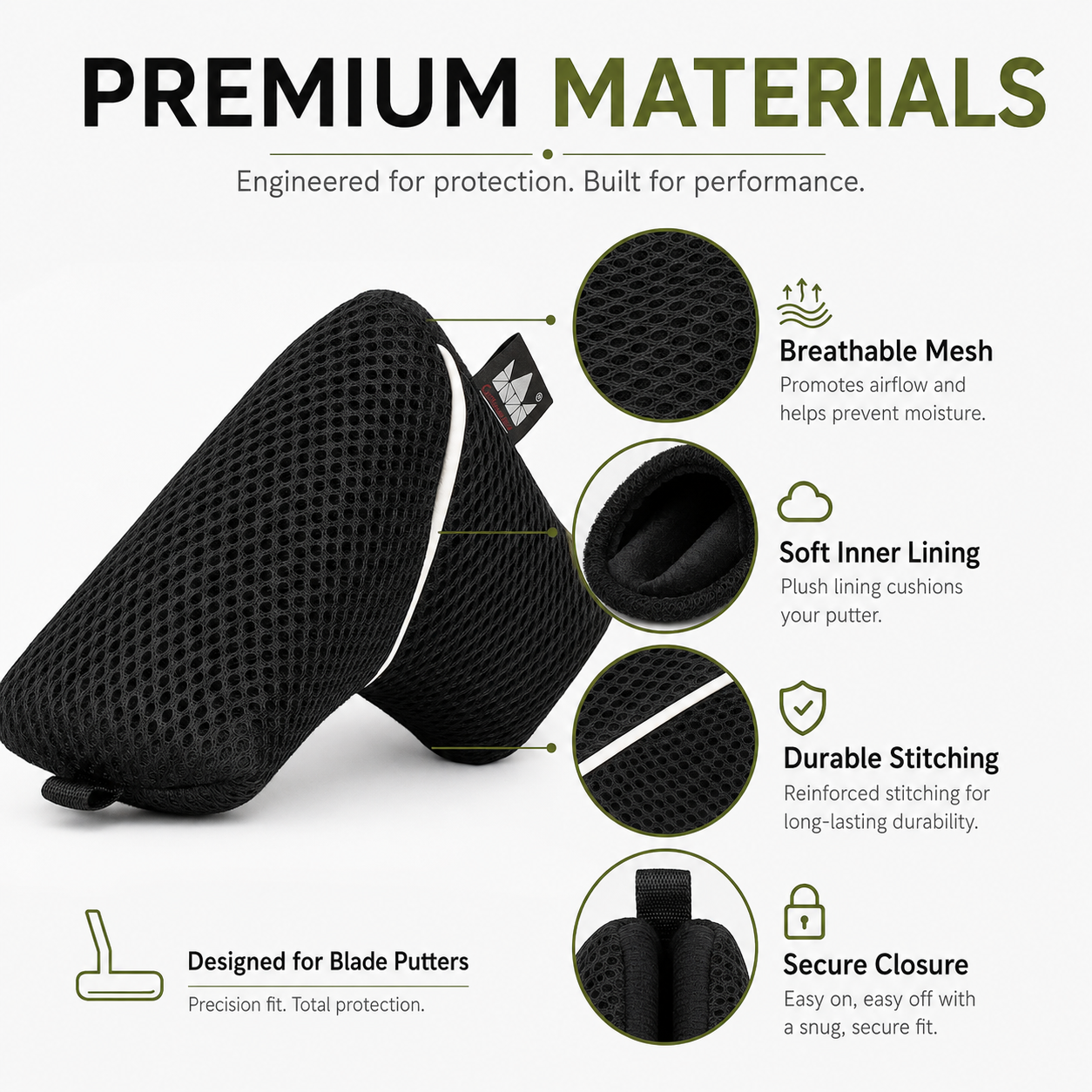 Black Mesh Blade Putter Headcover - Image 6