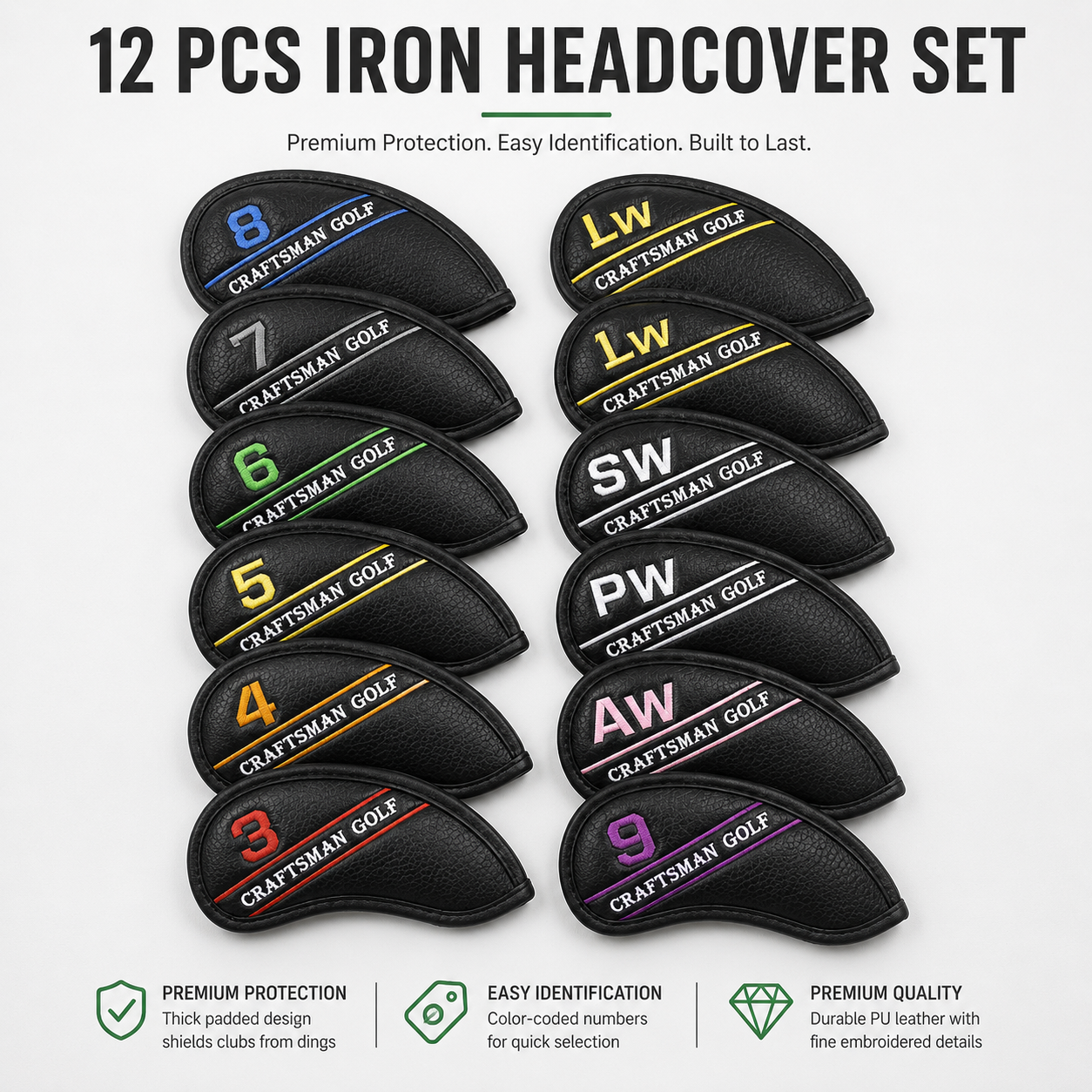 12-Piece Black Golf Iron Headcover Set - Image 5