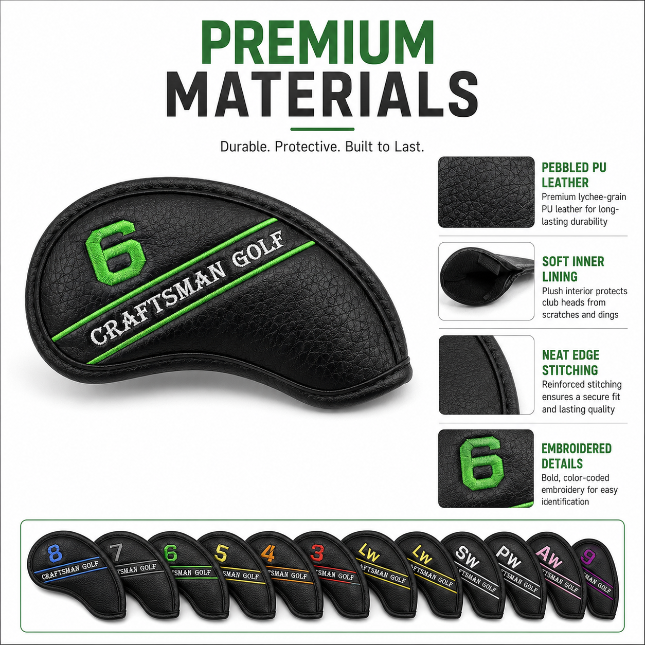 12-Piece Black Golf Iron Headcover Set - Image 9
