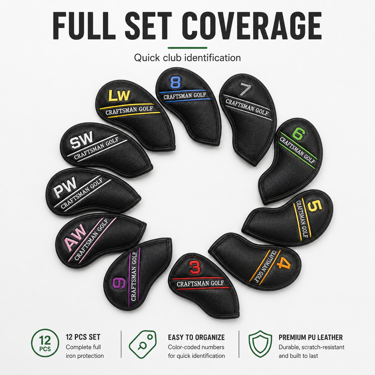 12-Piece Black Golf Iron Headcover Set - Image 7
