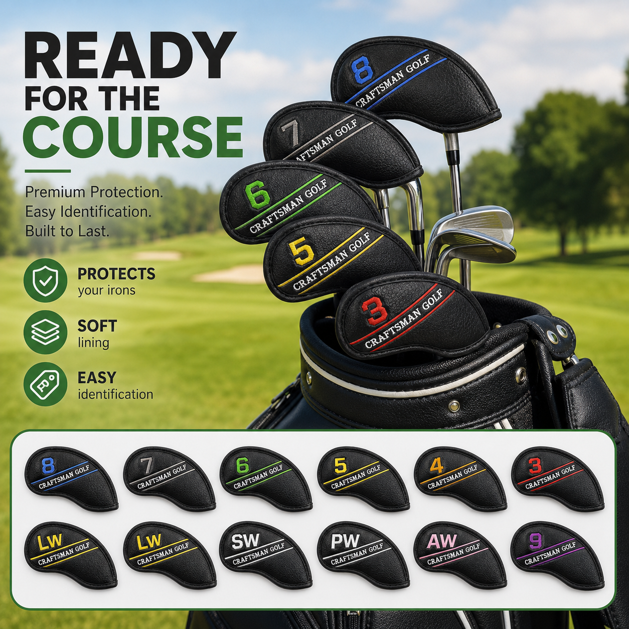 12-Piece Black Golf Iron Headcover Set - Image 4