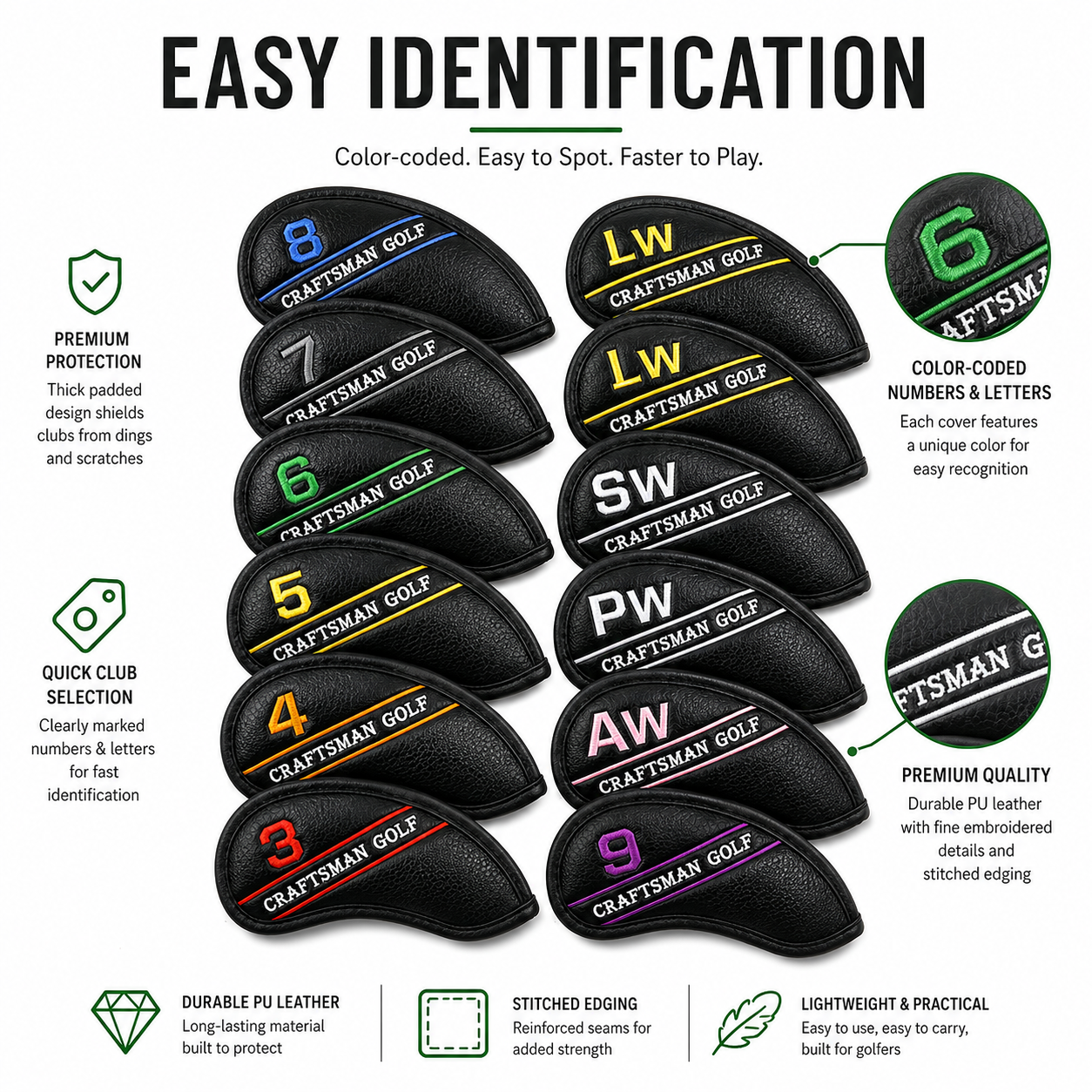 12-Piece Black Golf Iron Headcover Set - Image 6