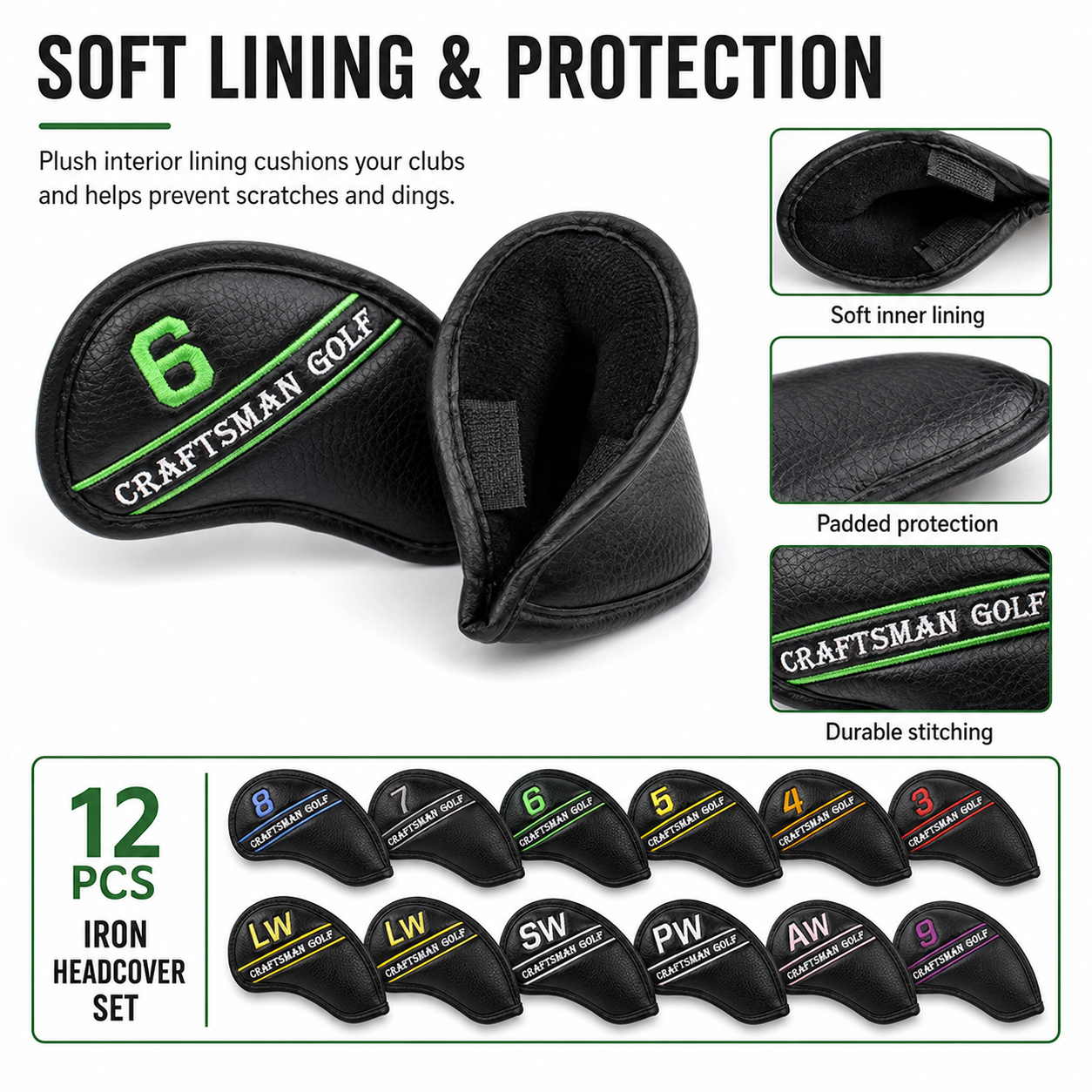 12-Piece Black Golf Iron Headcover Set - Image 8